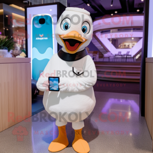 nan Swan mascot costume character dressed with a Turtleneck and Smartwatches