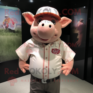 nan Pig mascot costume character dressed with a Button-Up Shirt and Caps