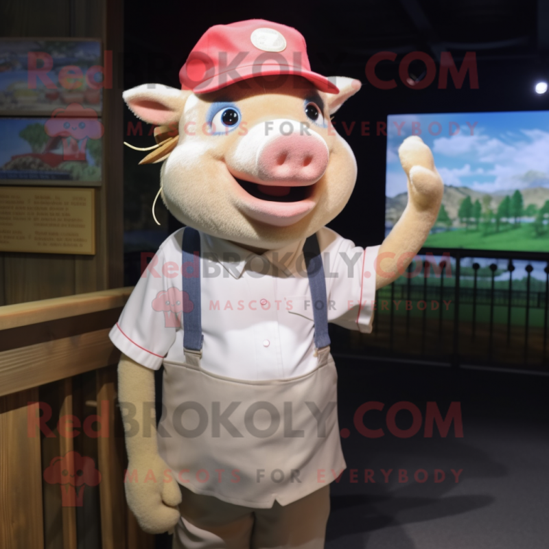 nan Pig mascot costume character dressed with a Button-Up Shirt and Caps