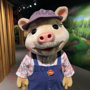 nan Pig mascot costume character dressed with a Button-Up Shirt and Caps
