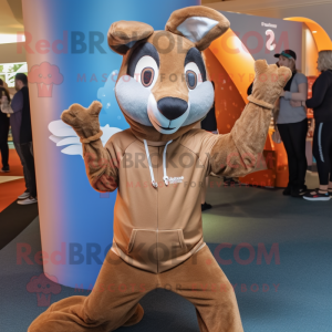 Brown Kangaroo mascot costume character dressed with a Yoga Pants and Beanies