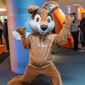 Brown Kangaroo mascot costume character dressed with a Yoga Pants and Beanies