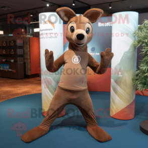 Brown Kangaroo mascot costume character dressed with a Yoga Pants and Beanies