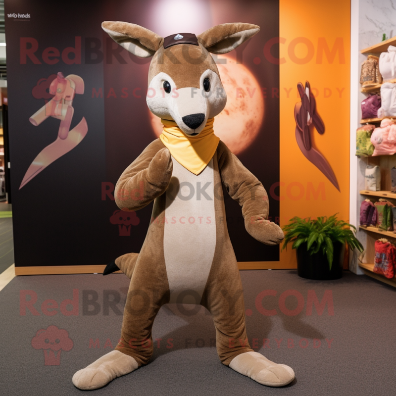 Brown Kangaroo mascot costume character dressed with a Yoga Pants and Beanies