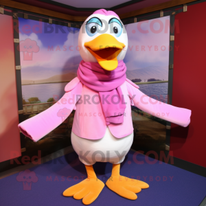 Pink Goose mascot costume character dressed with a Jeggings and Scarf clips