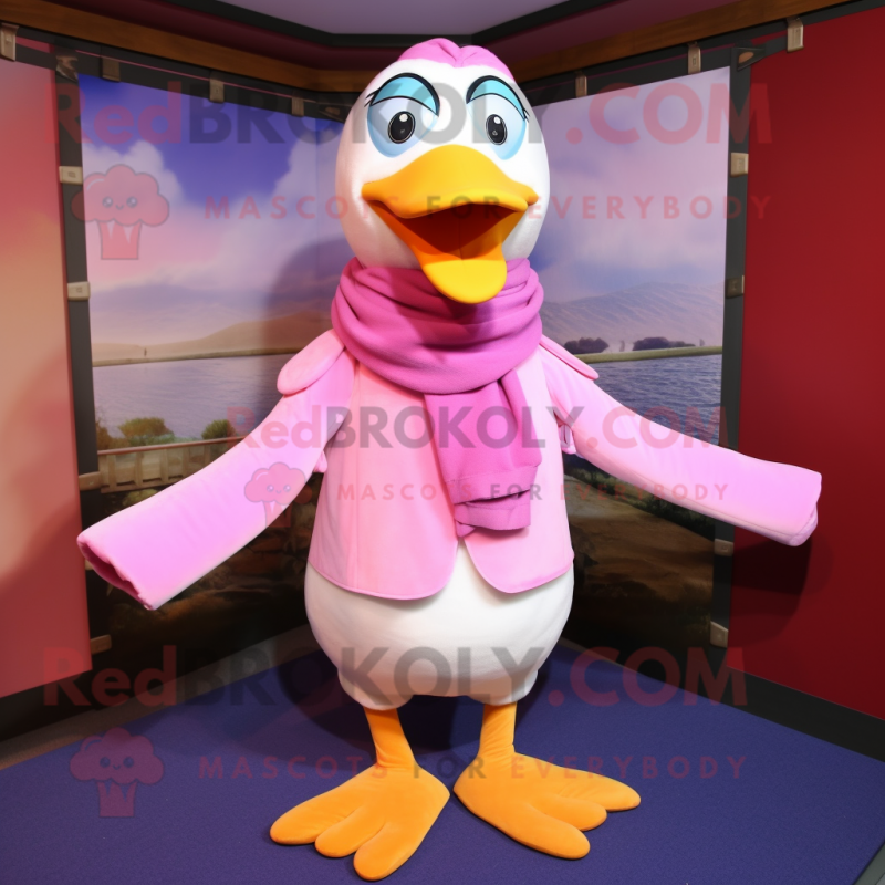 Pink Goose mascot costume character dressed with a Jeggings and Scarf clips