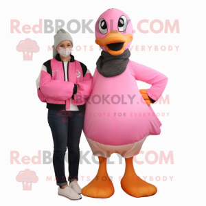 Pink Goose mascot costume character dressed with a Jeggings and Scarf clips