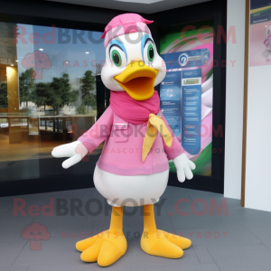 Pink Goose mascot costume character dressed with a Jeggings and Scarf clips