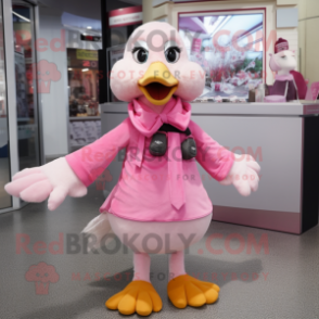 Pink Goose mascot costume character dressed with a Jeggings and Scarf clips