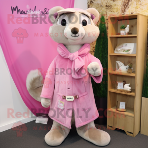 Pink Marten mascot costume character dressed with a Parka and Pocket squares