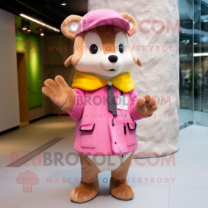 Pink Marten mascot costume character dressed with a Parka and Pocket squares