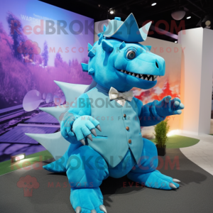 Cyan Stegosaurus mascot costume character dressed with a Culottes and Cufflinks