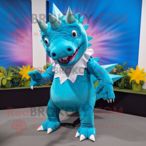Cyan Stegosaurus mascot costume character dressed with a Culottes and Cufflinks