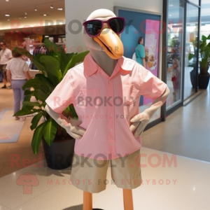 Tan Flamingo mascot costume character dressed with a Poplin Shirt and Sunglasses