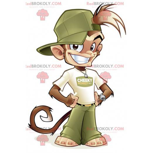 Hnědá opice maskot v zelené a bílé oblečení - Redbrokoly.com