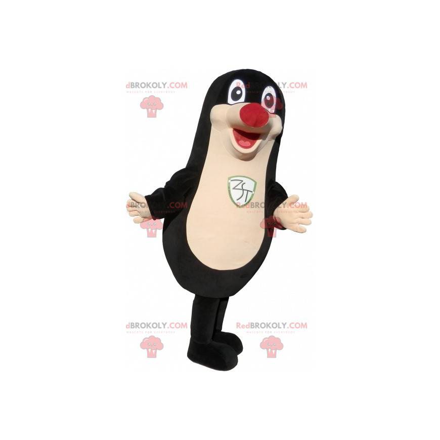 Mascotte de phoque noir dodu et amusant avec un nez rouge -