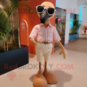 Tan Flamingo mascot costume character dressed with a Poplin Shirt and Sunglasses