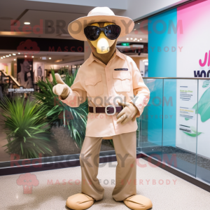 Tan Flamingo mascot costume character dressed with a Poplin Shirt and Sunglasses