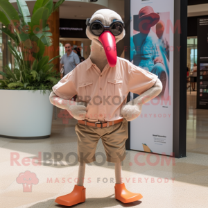 Tan Flamingo mascot costume character dressed with a Poplin Shirt and Sunglasses