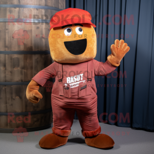 Rust Raspberry mascot costume character dressed with a Cargo Pants and Beanies