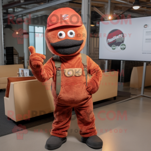 Rust Raspberry mascot costume character dressed with a Cargo Pants and Beanies