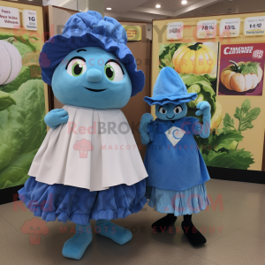 Blue Cabbage mascot costume character dressed with a Shift Dress and Cummerbunds