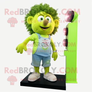Lime Green Hedgehog mascot costume character dressed with a Denim Shorts and Shoe clips
