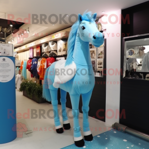 Sky Blue Horse mascot costume character dressed with a Trousers and Shawl pins