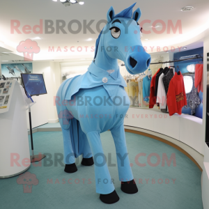 Sky Blue Horse mascot costume character dressed with a Trousers and Shawl pins