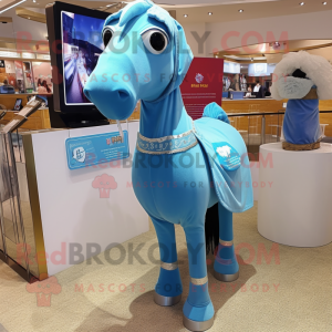 Sky Blue Horse mascot costume character dressed with a Trousers and Shawl pins