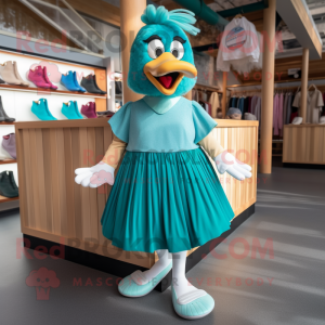 Teal Hens mascot costume character dressed with a Pleated Skirt and Shoe laces