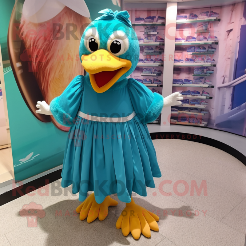 Teal Hens mascot costume character dressed with a Pleated Skirt and Shoe laces