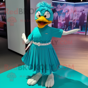 Teal Hens mascot costume character dressed with a Pleated Skirt and Shoe laces