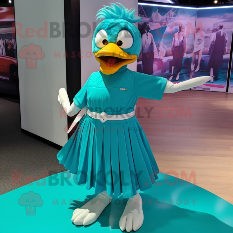 Teal Hens mascot costume character dressed with a Pleated Skirt and Shoe laces