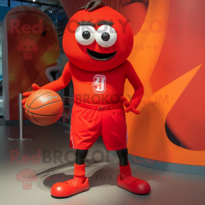 Red Basketball Ball mascot costume character dressed with a Rash Guard and Ties