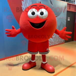 Red Basketball Ball mascot costume character dressed with a Rash Guard and Ties
