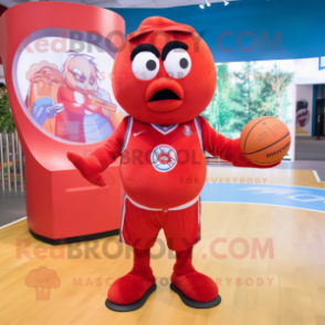 Red Basketball Ball mascot costume character dressed with a Rash Guard and Ties