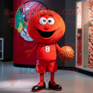 Red Basketball Ball mascot costume character dressed with a Rash Guard and Ties