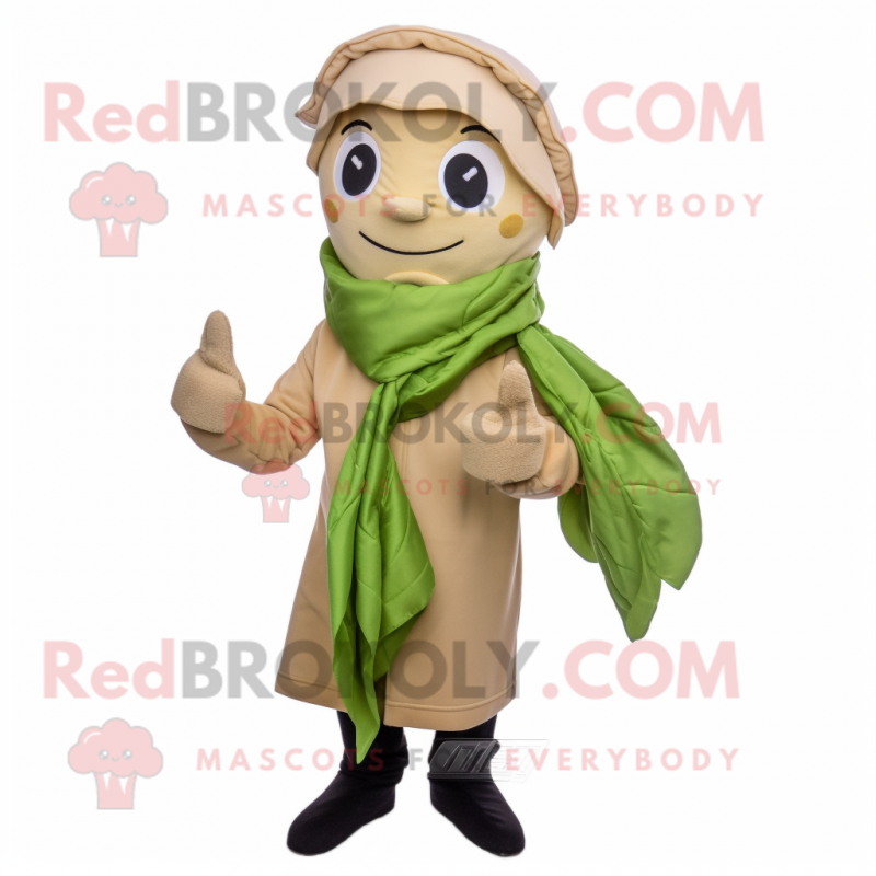 Beige Spinach mascot costume character dressed with a Jacket and Scarf clips