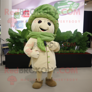 Beige Spinach mascot costume character dressed with a Jacket and Scarf clips