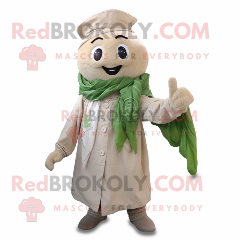 Beige Spinach mascot costume character dressed with a Jacket and Scarf clips Beige Spinach mascot costume character dressed with a Jacket and Scarf clips