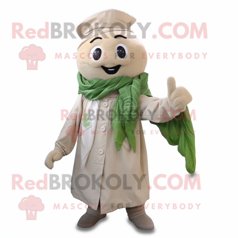 Beige Spinach mascot costume character dressed with a Jacket and Scarf clips