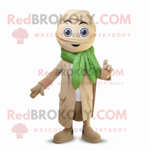 Beige Spinach mascot costume character dressed with a Jacket and Scarf clips