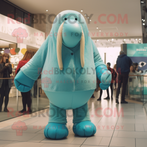 Cyan Walrus maskot kostume...