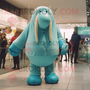 Cyan Walrus maskot kostym...