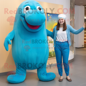 Cyan Walrus maskot kostume...