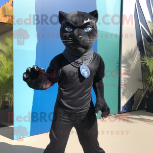 Black Panther mascot costume character dressed with a Skinny Jeans and Scarves