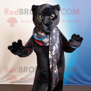 Black Panther mascot costume character dressed with a Skinny Jeans and Scarves