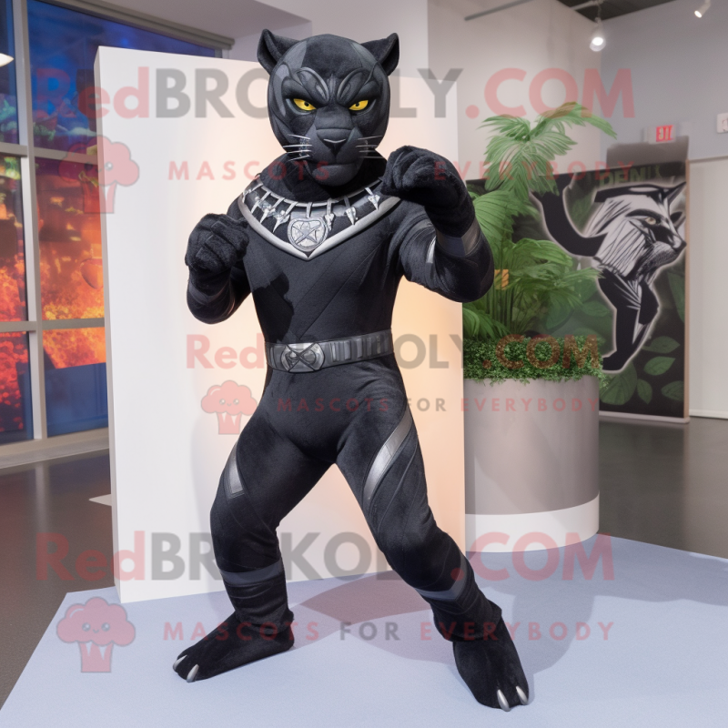 Black Panther mascot costume character dressed with a Skinny Jeans and Scarves