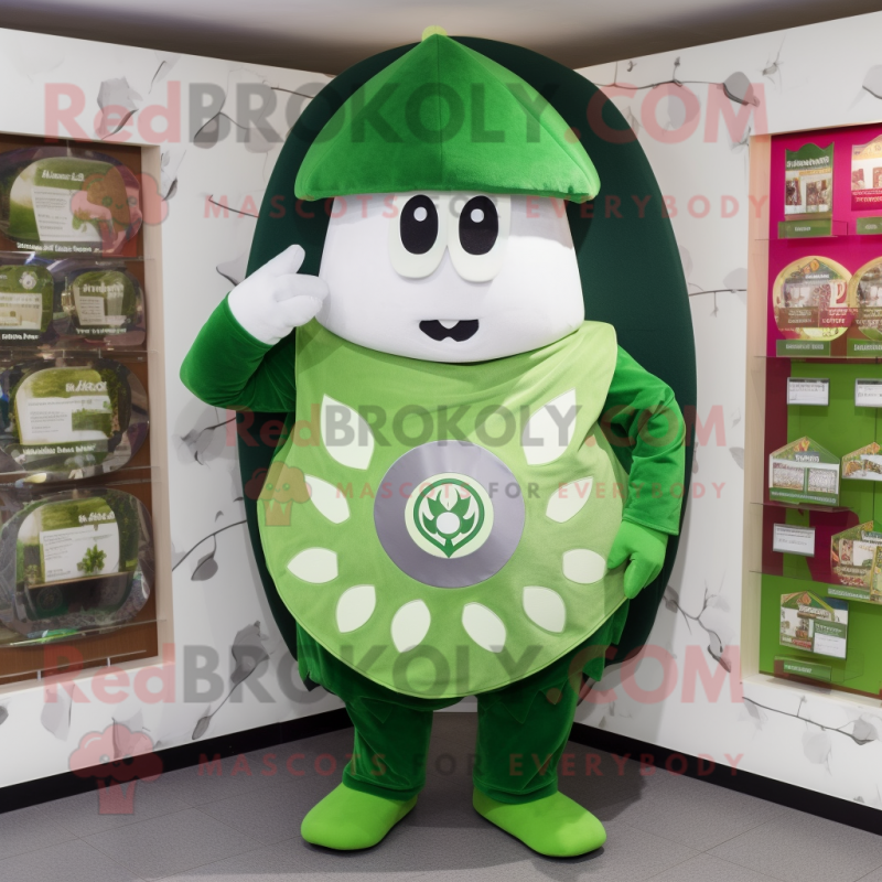 Olive Celtic Shield mascot costume character dressed with a Romper and Beanies Olive Celtic Shield mascot costume character dressed with a Romper and Beanies